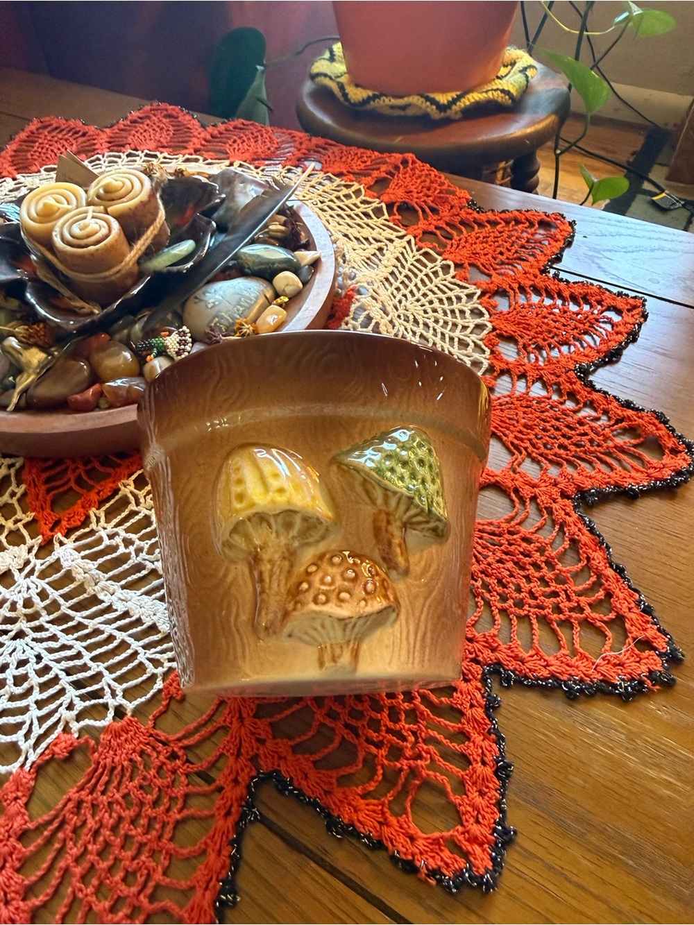 Vintage 1970s Mushroom Ceramic Planter Brown Green Retro Boho Decor